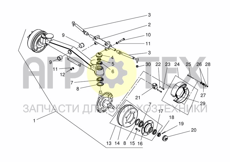 Чертеж STEERING AXLE - BRAKE AND STEERING PARTS