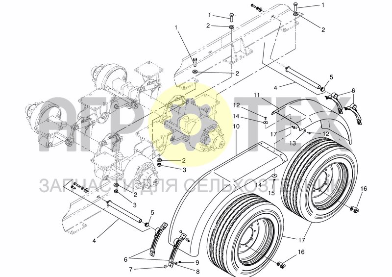 Чертеж TANDEM AXLE, TYRES 355/435 - HALF MUDGUARD