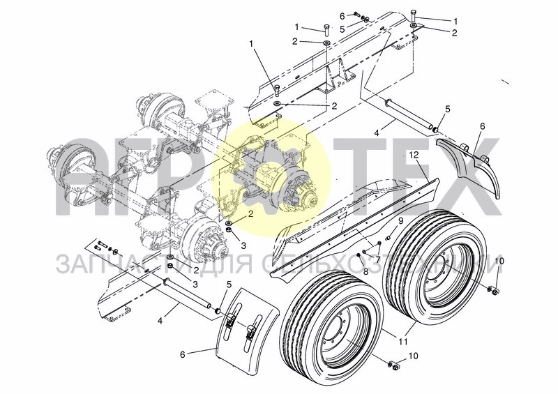 Чертеж TANDEM AXLE, TYRES 355/435 - QUARTER MUDGUARD from Snr 70191