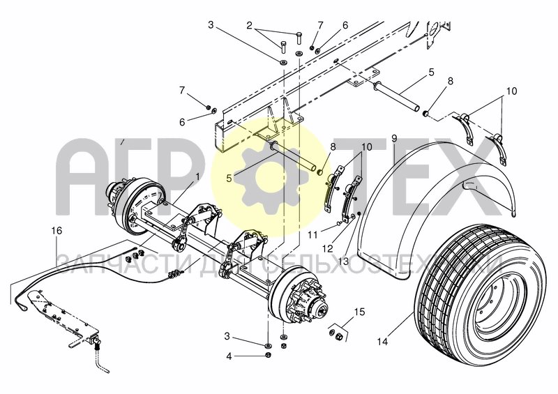 Чертеж SINGLE AXLE 350X90 - MOUNT WITH SINGLE TYRES