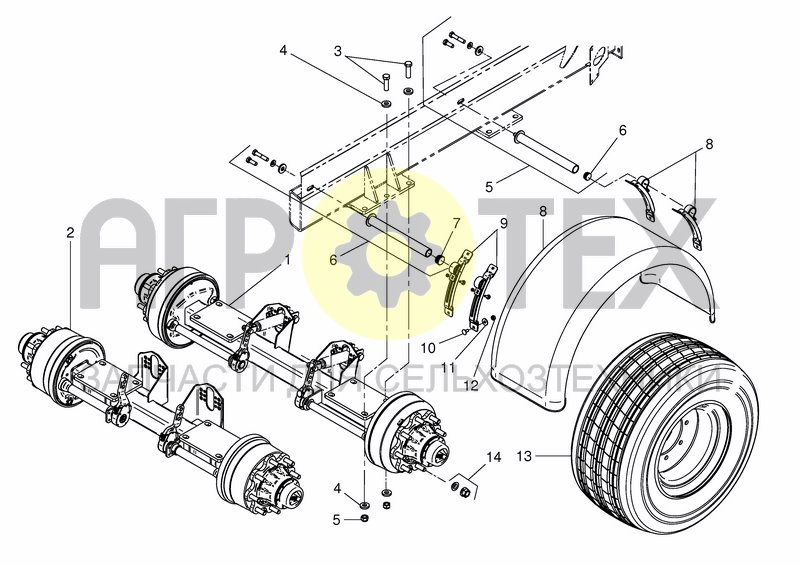 Чертеж SINGLE AXLE - TYRES 435/50 - HALF MUDGUARD