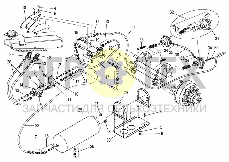 Чертеж TWO LINE AIR BRAKE - SINGLE AXLE