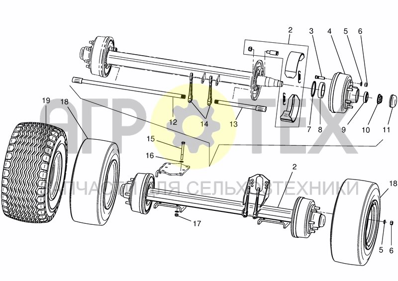 Чертеж AXLE WITH WHEELS - TRACK 1550/1700