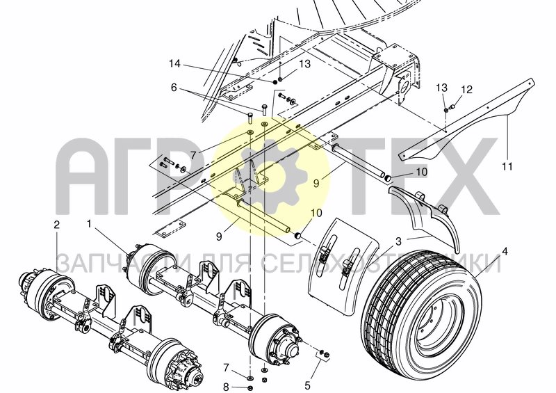 Чертеж SINGLE AXLE - TYRES 435/50 - HALF MUDGUARD