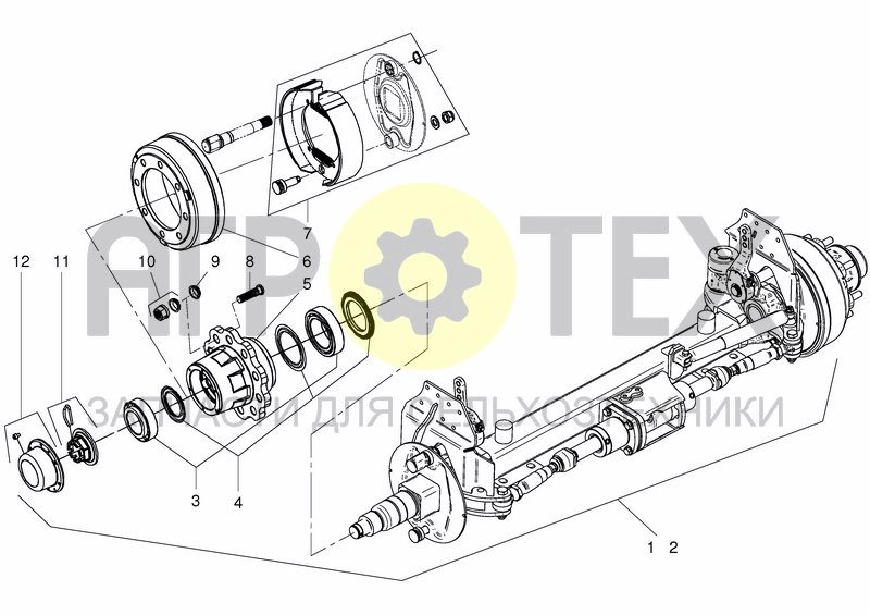 Чертеж TANDEM STEERING AXLE - BRAKE