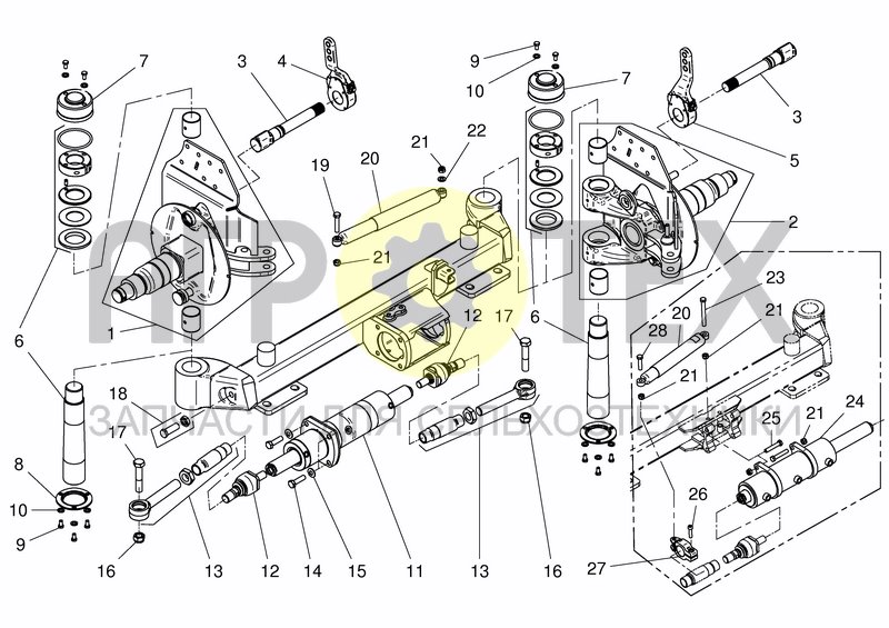 Чертеж TANDEM STEERING AXLE - STEERING UNIT