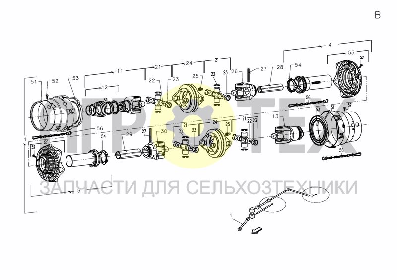 Чертеж UNIVERSAL PROP.SHAFT WITH FREE WHEEL