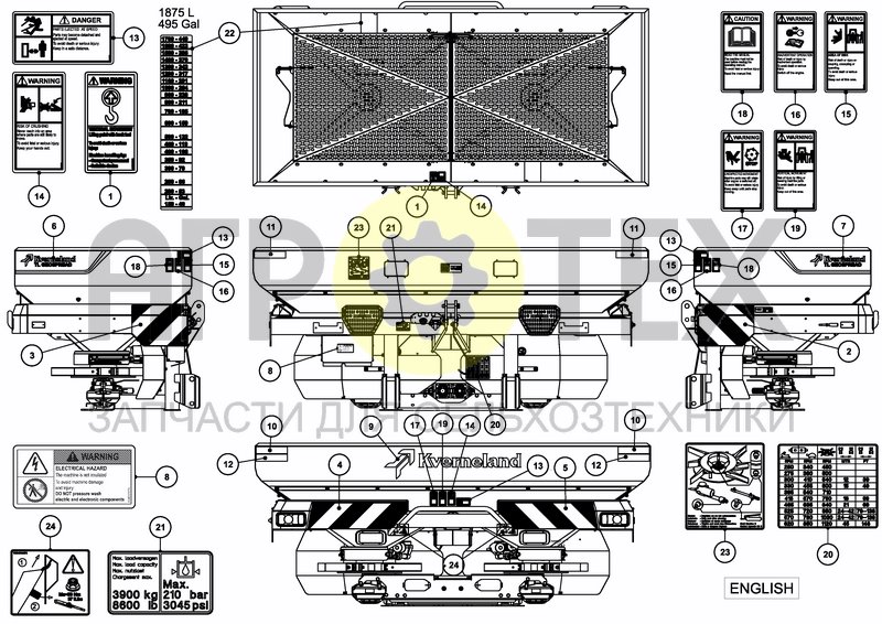 Чертеж DECAL SCHEMATIC ANSI EN 1875 L / 495 GAL