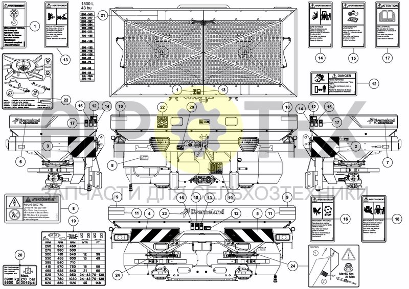 Чертеж DECAL SCHEMATIC ANSI FR 1500 L / 43 BU