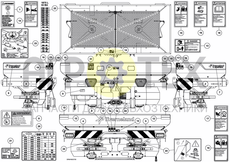 Чертеж DECAL SCHEMATIC ANSI FR 1875 L / 53 BU