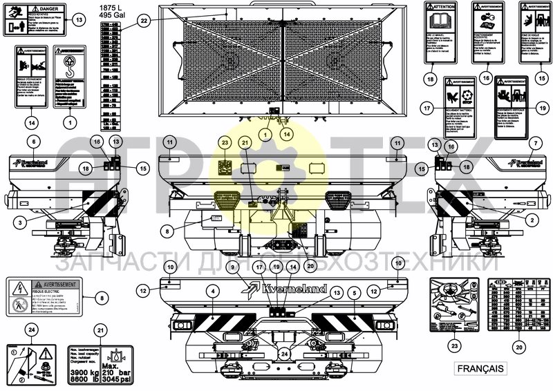 Чертеж DECAL SCHEMATIC ANSI FR 1875 L / 495 GAL