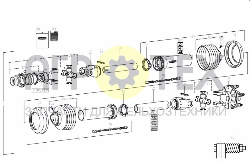 Чертеж UNIV. JOINT SHAFT 8 SPLINES