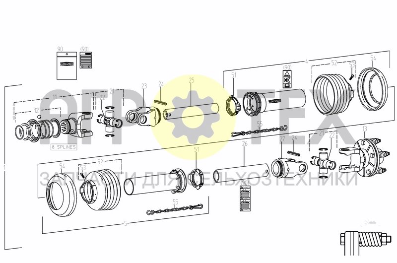 Чертеж UNIV. JOINT SHAFT 8 SPLINES