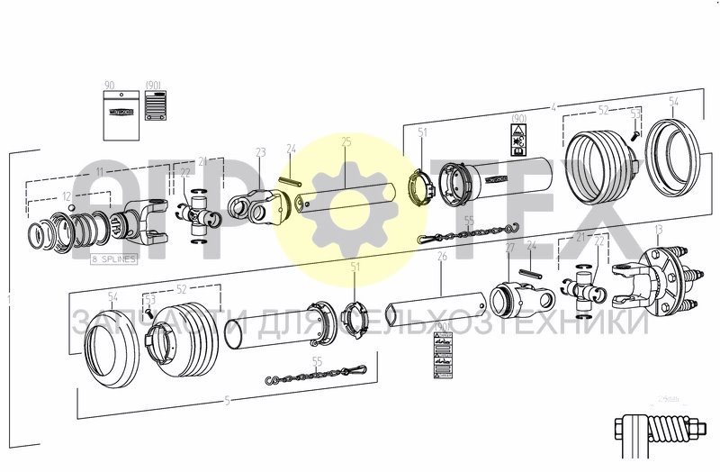 Чертеж UNIV. JOINT SHAFT 8 SPLINES