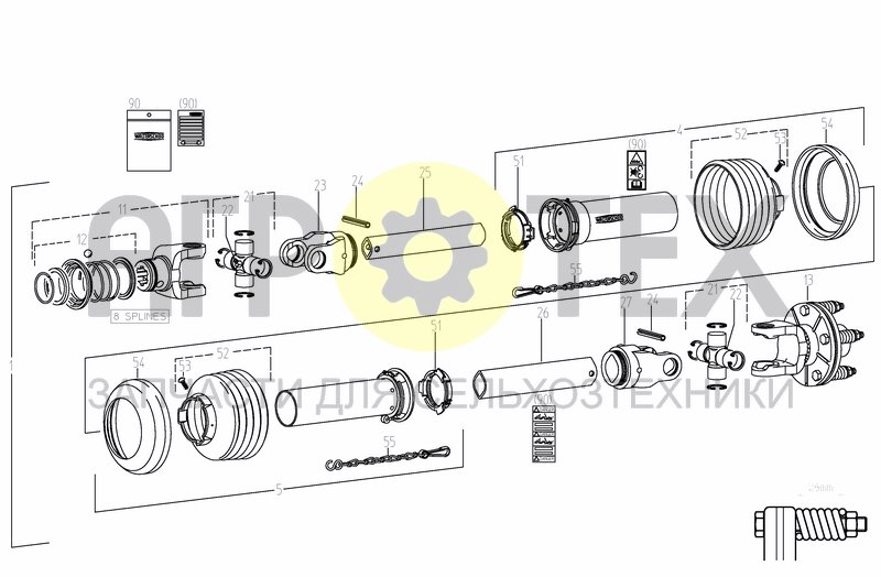 Чертеж UNIV. JOINT SHAFT 8 SPLINES