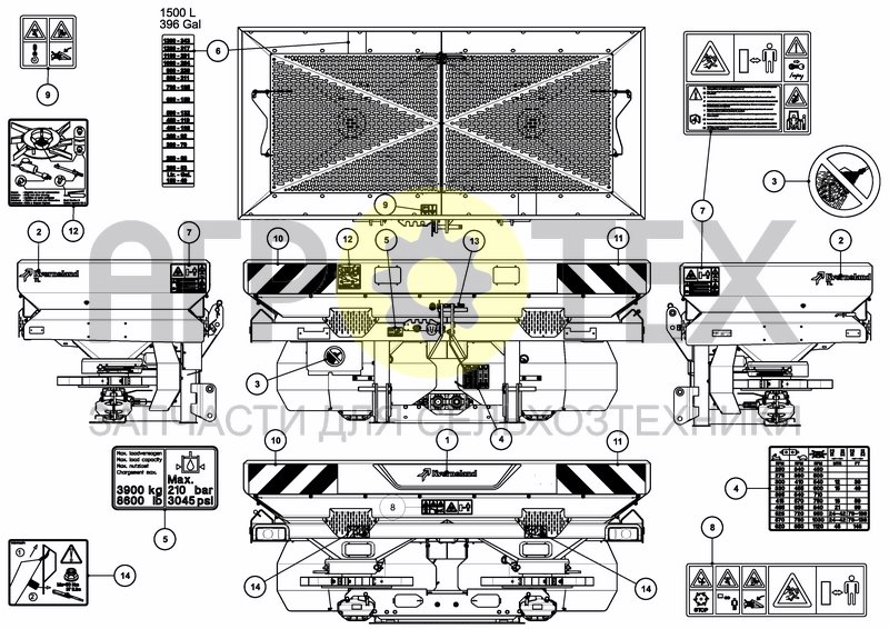 Чертеж DECAL SCHEMATIC ISO 1500 L / 396 GAL