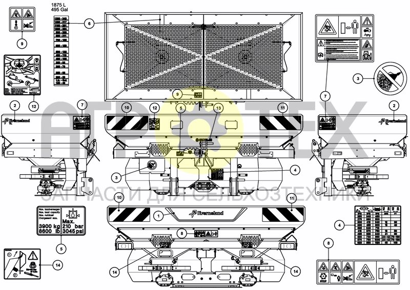 Чертеж DECAL SCHEMATIC ISO 1875 L / 495 GAL