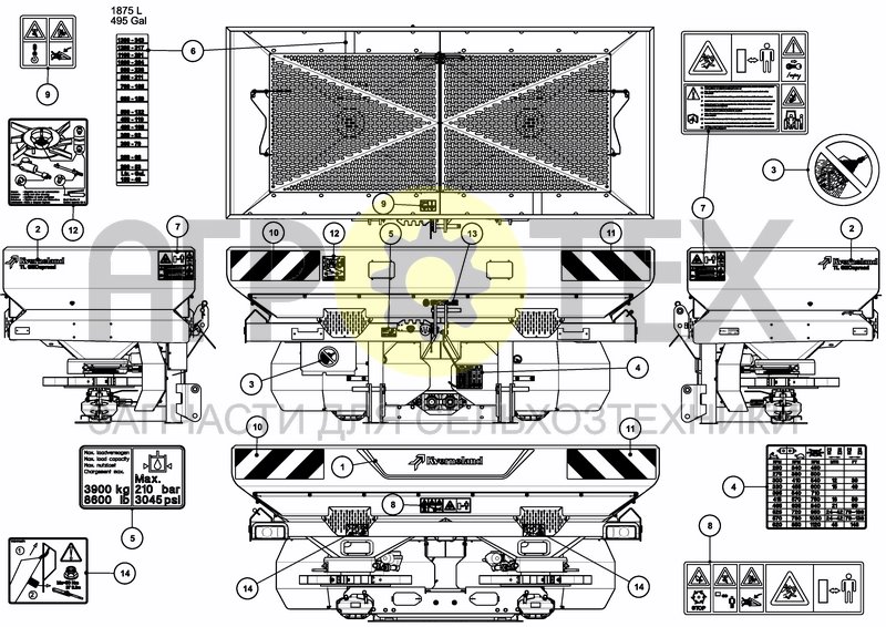 Чертеж DECAL SCHEMATIC ISO 1875 L / 495 GAL