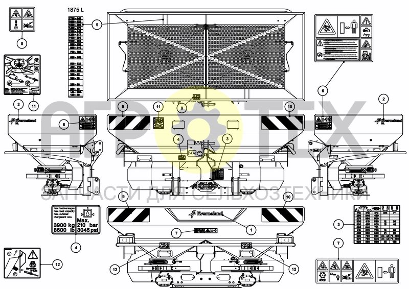 Чертеж DECAL SCHEMATIC ISO 1875 L / 495 GAL