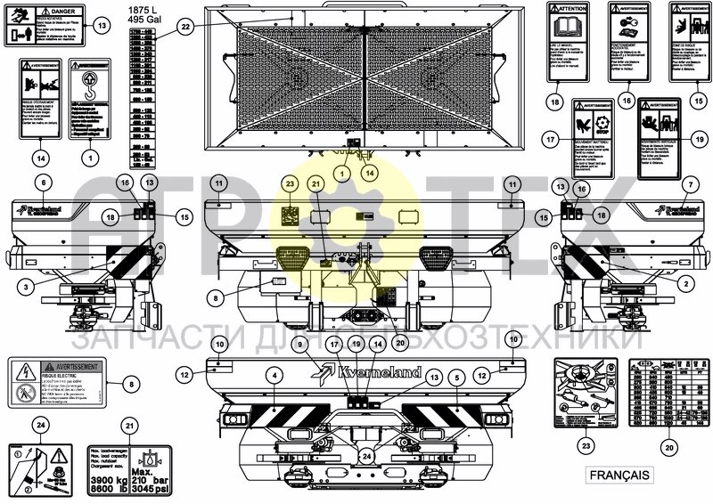 Чертеж DECAL SCHEMATIC ANSI FR 1875 L / 495 GAL