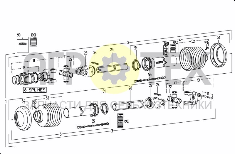 Чертеж UNIV. JOINT SHAFT 8 SPLINES