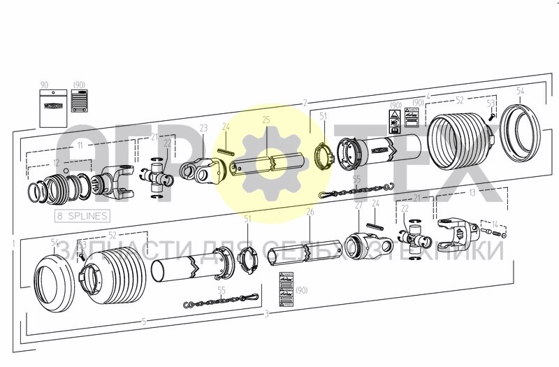 Чертеж UNIV. JOINT SHAFT 8 SPLINES