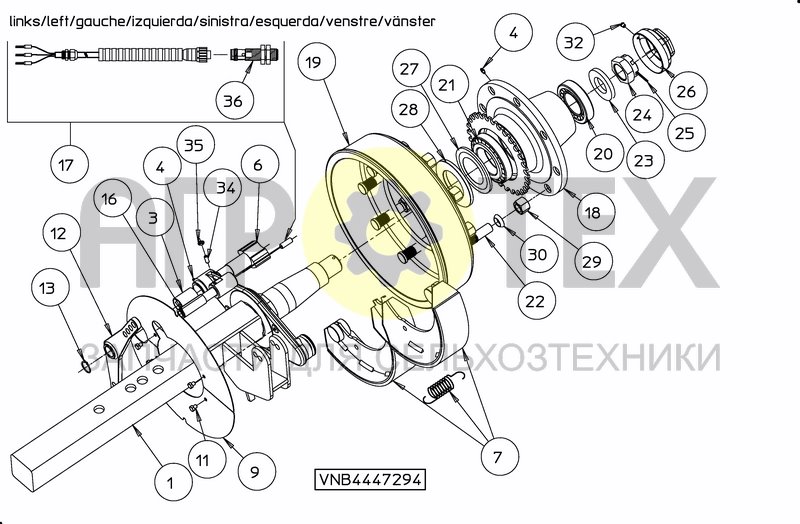 Чертеж WHEELAXLE BRAKE WITH HANDBRAKE