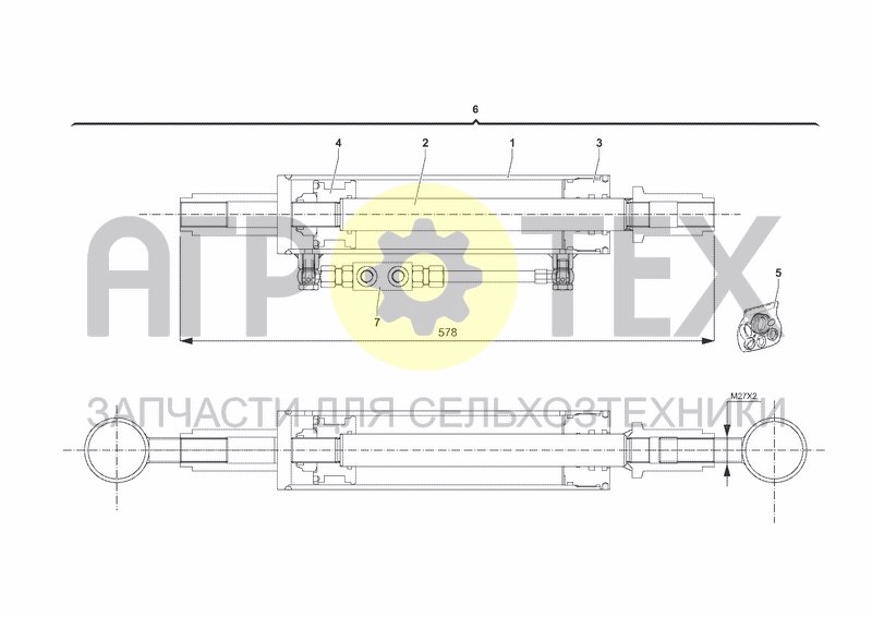 Чертеж AUTOMATIC STEERING TIE-ROD CYLINDER 1800-2250