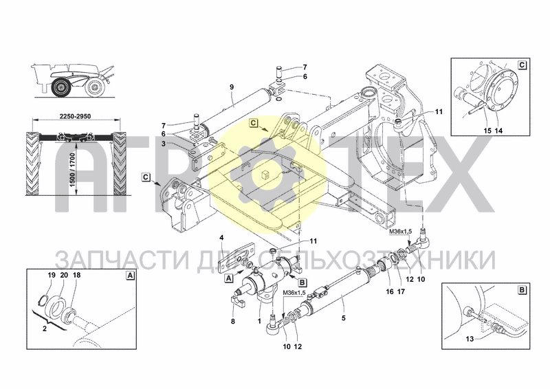 Чертеж FRONT STEERING-AUTOMATIC EXTENSION H1500/1700