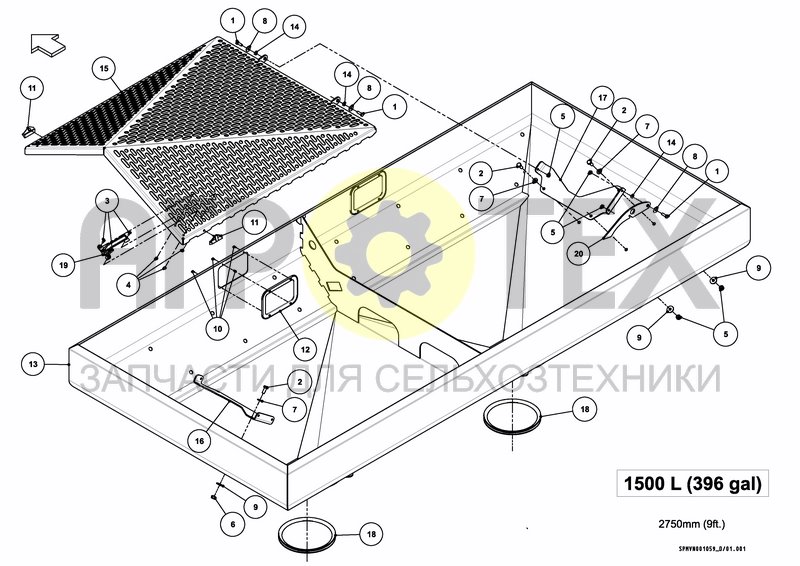 Чертеж HOPPER AND SIEVE 1500 L / 396 GAL