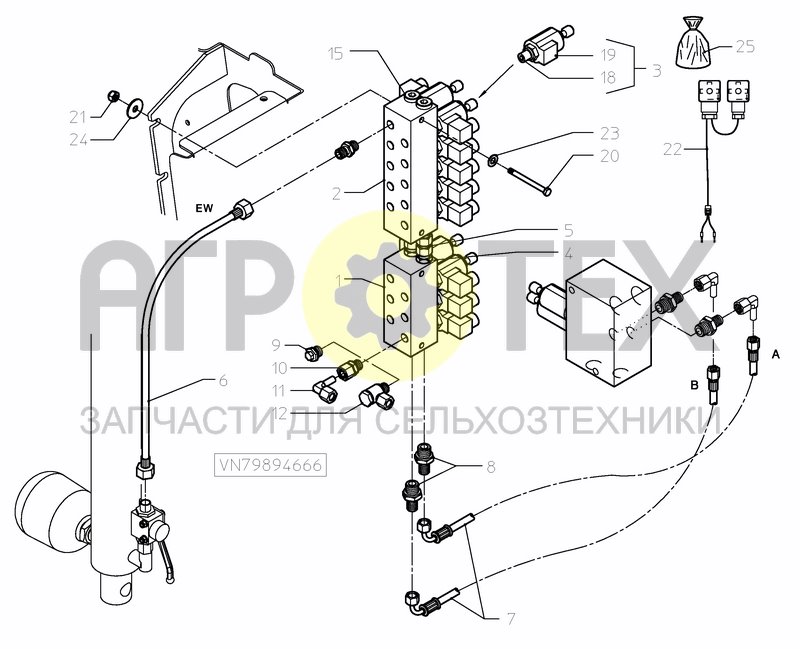 Чертеж HYDRAULIC VALVE BLOCK OIL CIRCUIT