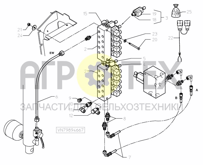 Чертеж HYDRAULIC VALVE BLOCK OIL CIRCUIT