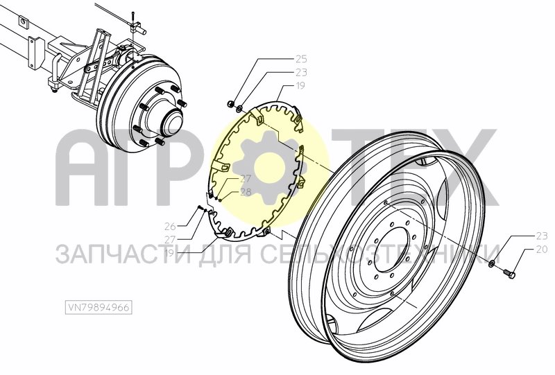 Чертеж WHEELAXLE FIXED ADJ 1,5-2,25M/40KM+BRAKE