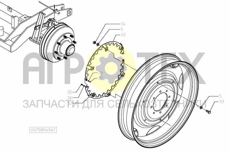 Чертеж WHEELAXLE BRAKE AND SPRINGS