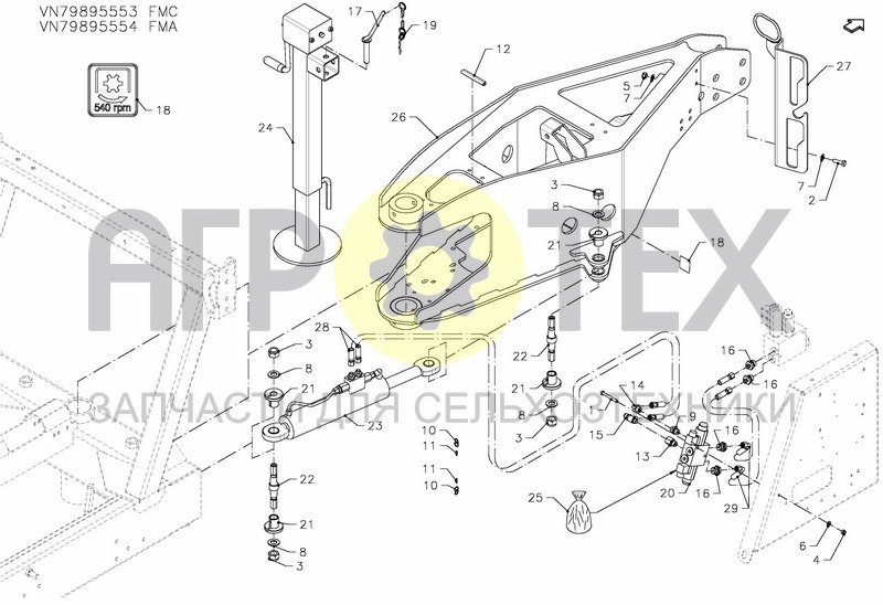 Чертеж DRAWBAR, TOP LINKAGE AUTO STEERING SYSTEM