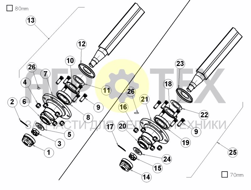 Чертеж NO BRAKE AXLE