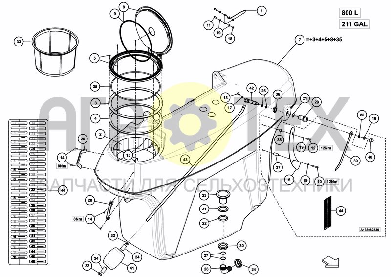 Чертеж MAIN TANK 800 L / 211 GAL