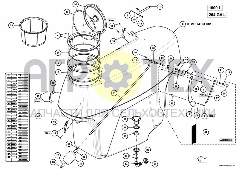 Чертеж MAIN TANK 1000 L / 264 GAL