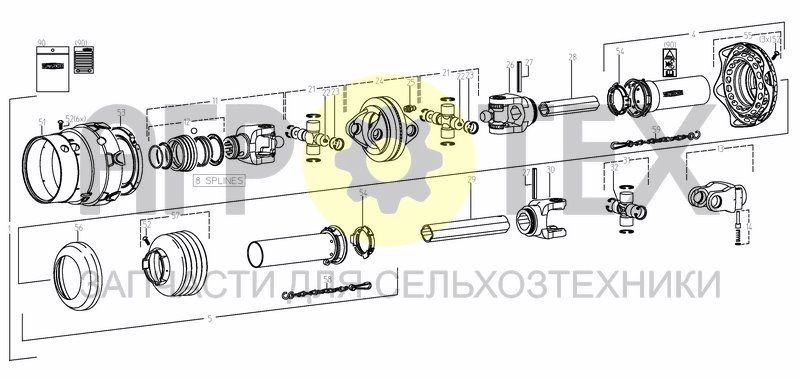 Чертеж SHAFT, UNIV. JOINT 8 SPLINES