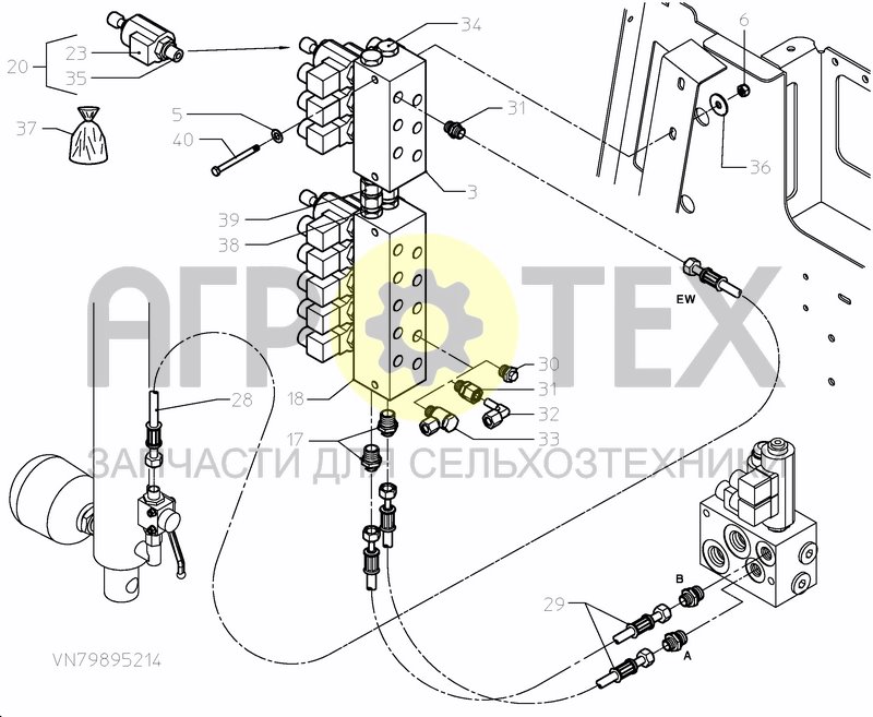 Чертеж HYDRAULIC VALVE BLOCK OIL CIRCUIT NORMAL