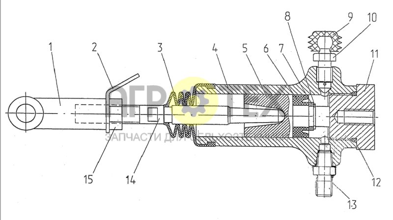 Цилиндр рабочий 822-1602550-Б-01 (№1 на схеме)