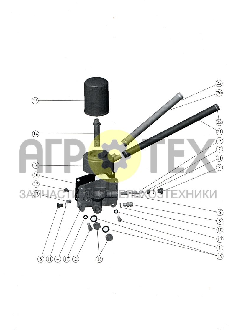 №245-1017015-В (1025/1025.2/1025.3 - Установка масляного фильтра с жидкостно-масляным теплообменником (Д-245/Д-245С/Д-245С2))