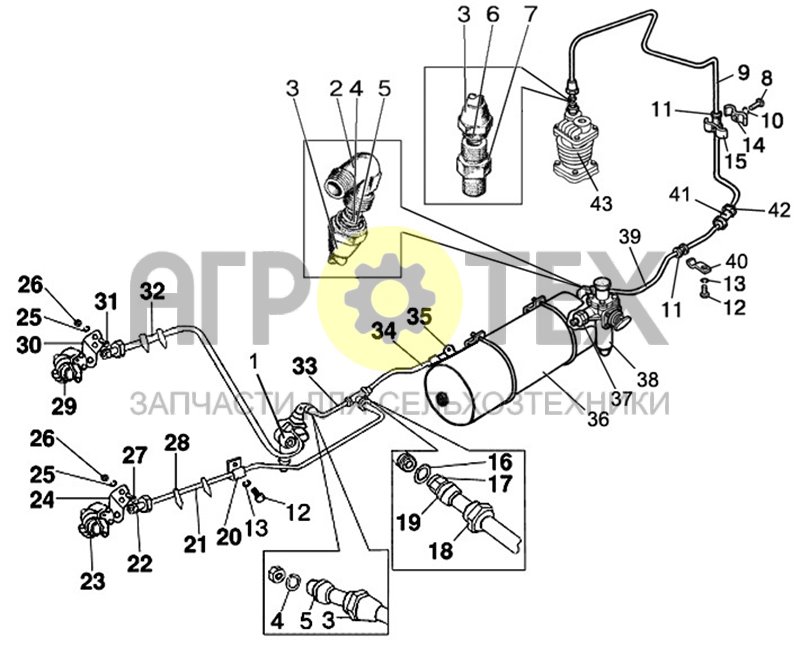 №35 (МТЗ-826 - Трубопроводы и арматура двухпроводного пневмопривода тормозов прицепа)
